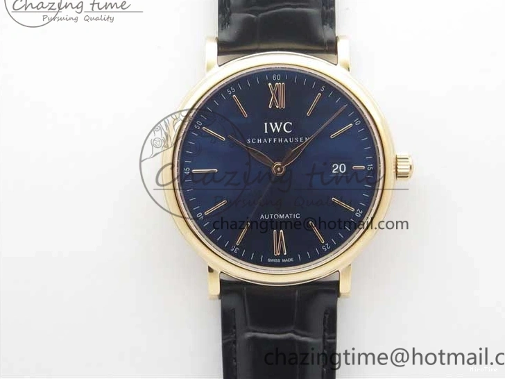 MIROTIME 0428 MoistureWicking Portofino Automatic RG IW356522 FKF 1:1 Best Edition Blue Dial on Black Croco Strap A 7109